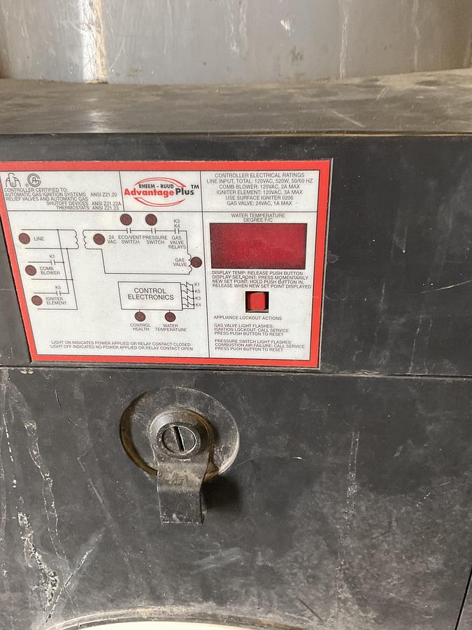 Used RHEEM–RUUD ADVANTAGE PLUS COMMERCIAL GAS WATER HEATER – 80 GAL, 160,000 BTU/HR