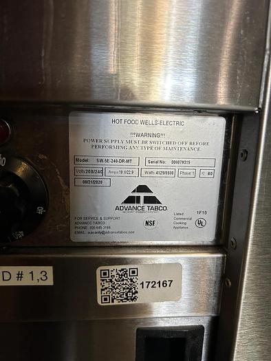 Used 5 WELLS-ELECTRIC STEAM TABLE SW-SE-24B-DR-MT ./
