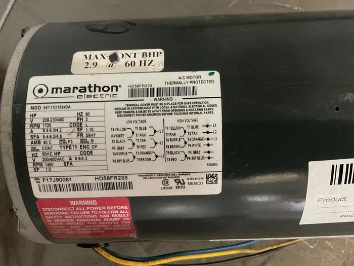 Used MARATHON A-C MOTOR;56T17D640A;PH3;V-208-230-/460;RPM1725 !