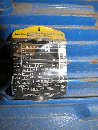 Used BALDOR 40 HP WATER PUMP 12N038X923.-