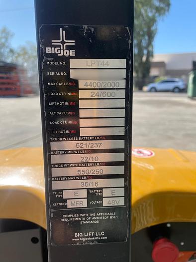 Used BIG JOE BATTERY POWERED PALLET JACK, MODEL LPT44