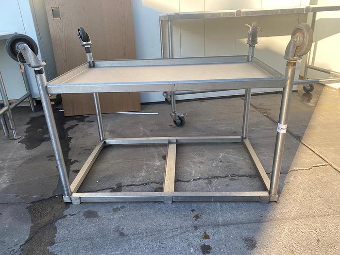 Used COMMERCIAL ROLLING STAINLESS STEEL POLY TOP CUTTING BOARD WORKTABLE WITH UNDERSHELF