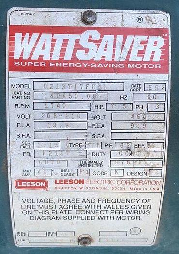 Used MOTOR 7.5 HP WATT SAVER 0213T17FB6B !