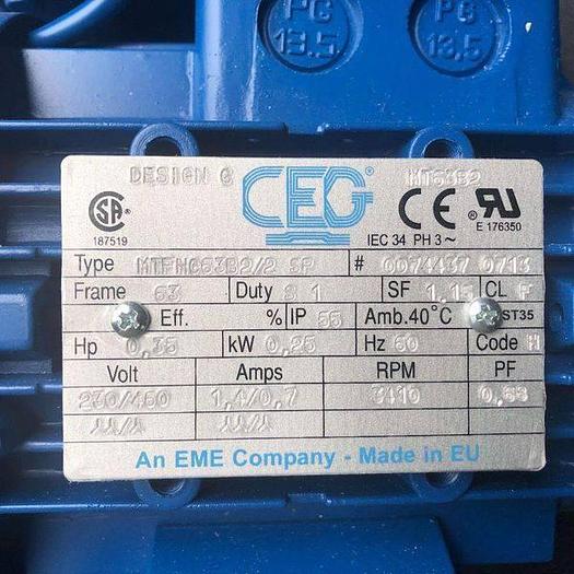 Used ELEKTRODRIVE CEG MOTOR .35 HP, MTF NC6 3B2 /2 SP !