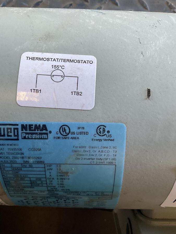 Used WEG NEMA PREMIUM 2 HP ELECTRIC MOTOR – 3 PHASE, 230/460V, TEFC, IP55