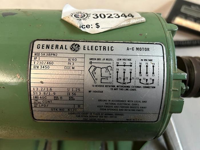 Used GENERAL ELECTRIC; AC MOTOR; HP1; PH 3; V230/460; RPM 3450; 5K38PN2 !
