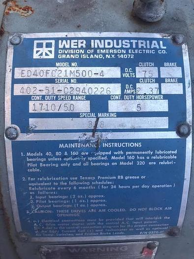Used INDUSTRIAL VACUUM PUMP 5 HP WER ED40FC21M500-4 !