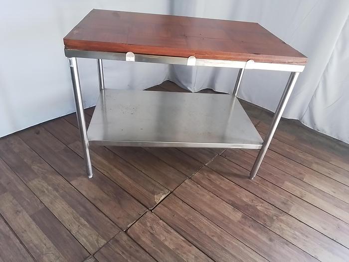 Used BUTCHER BLOCK WITH INDUSTRIAL STAINLESS-STEEL FRAME./