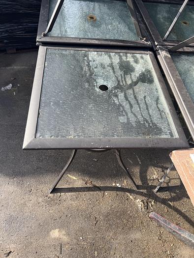 Used SQUARE PATIO OUTDOOR TABLE GLASS DINNING TABLE WITH UMBRELLA HOLE