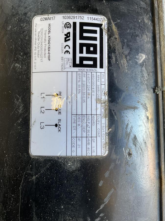 Used WEG 7.5 HP ELECTRIC MOTOR – 3 PHASE, 460V, ODP, IP21