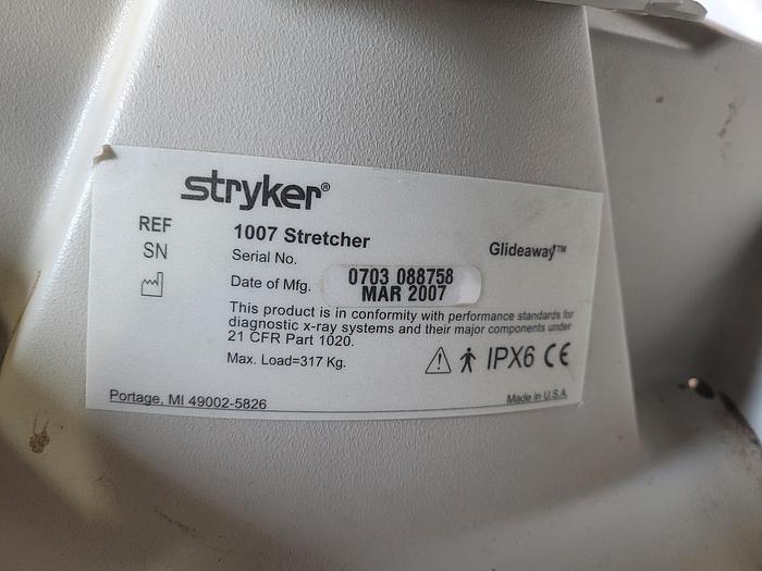 Used PATIENT TRANSPORT STRETCHER STRYKER 1007 GLIDEAWAY 700 LB CAPACITY WITH PRESSURE REDISTRIBUTION MATTRESS !
