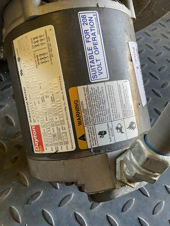 Used AMERICAN FAN CO. SC-800 INDUSTRIAL CENTRIFUGAL BLOWER WITH DAYTON MOTOR – 1/2 HP, 208–220/440V, 3-PHASE