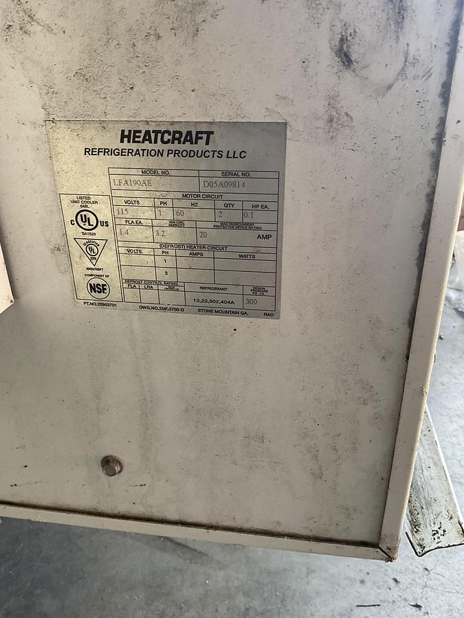 Used HEATCRAFT UNIT COOLER / EVAPORATOR LFA190AE