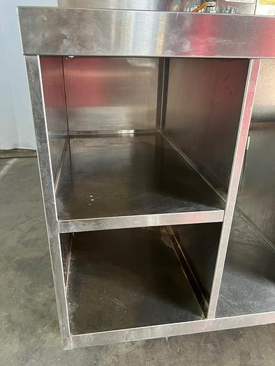 Used COMMERCIAL DRAINBOARD SINGLE SINK WITH 3 UNDERSHELVES !