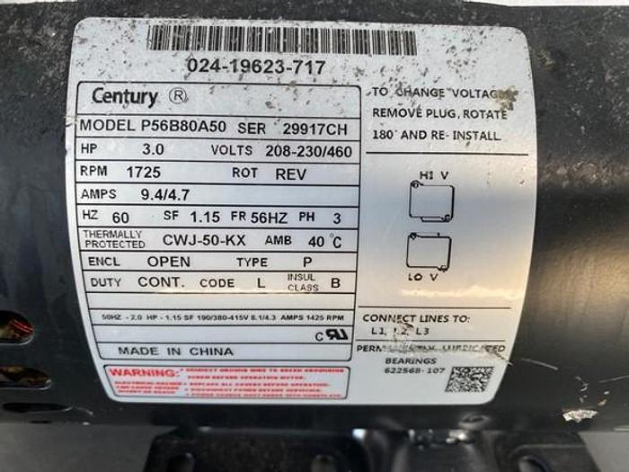 Used CENTURY ELECTRIC MOTOR 3.0 HP, 3 PHASE, P56B80A50 !