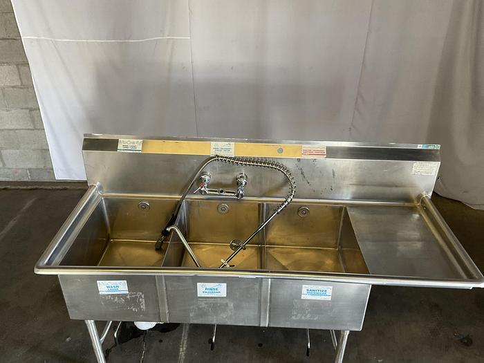 Used Stainless steel three-compartment sink
