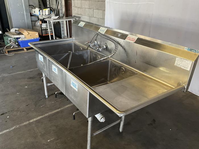 Used Stainless steel three-compartment sink