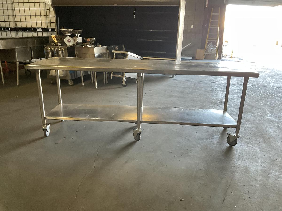 Used STAINLESS STEEL WORK TABLE – HEAVY-DUTY MOBILE PREP TABLE