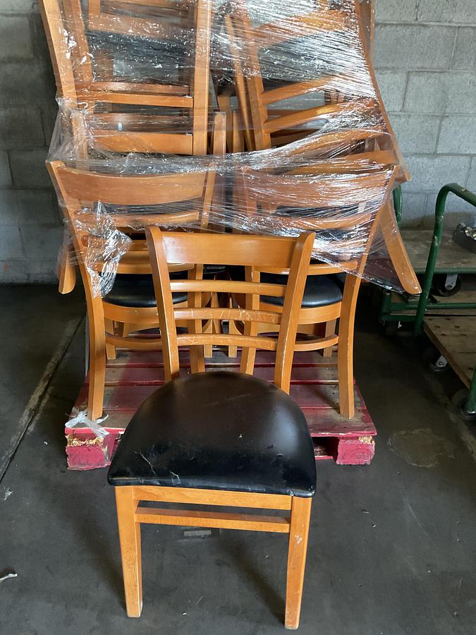 Used WOOD RESTAURANT SIDE CHAIR – BLACK VINYL SEAT