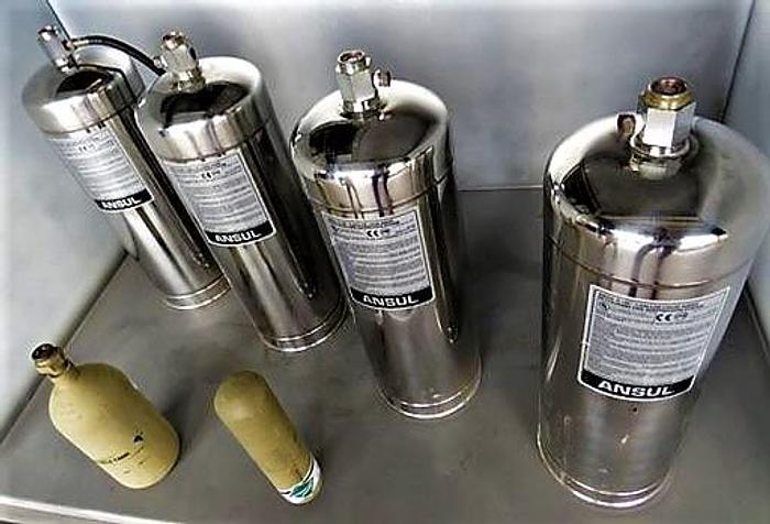Used SET OF 4 ANSUL R-102 3.0 GALLON STAINLESS STEEL TANK