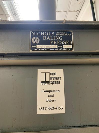 Used NICHOLS 48" BALING PRESS, MODEL EA30486H06X6,480V/3 PHASE; 71/2 HP !