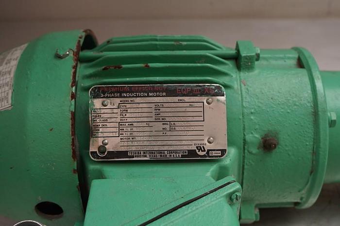 Used TOSHIBA INDUCTION MOTOR 1 HP; 3 PH; 1750 RPMS; 4J4001L1BFDBFBHH !