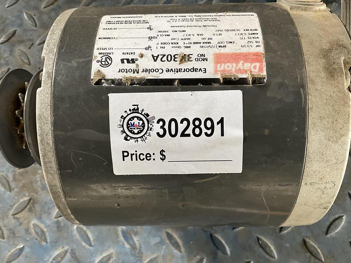 Used DAYTON EVAPORATIVE COOLER MOTOR, 3K312A, 1/3-1/9 HP; 1 PH: 115 VOLTS. !