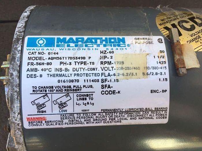 Used MARATHON ELECTRIC MOTOR 2 HP, AQM56T17D5349B P !