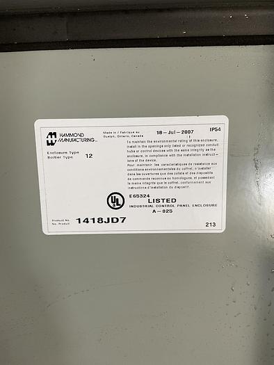 Used HAMMOND INDUSTRIAL CONTROL PANEL ENCLOSURE, A-825