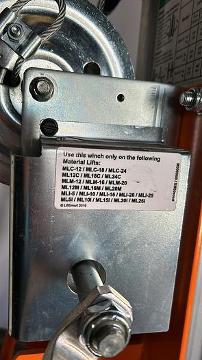 Used 600 LB CAPACITY MATERIAL LIFT; MLM20- STD BASE/FORKS !