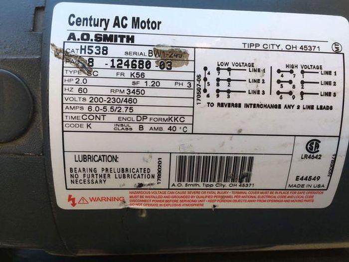 Used CENTURY AC MOTOR 2 HP, H538 !