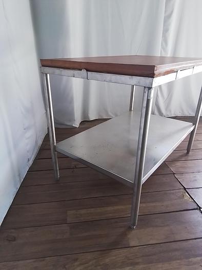 Used BUTCHER BLOCK WITH INDUSTRIAL STAINLESS-STEEL FRAME./