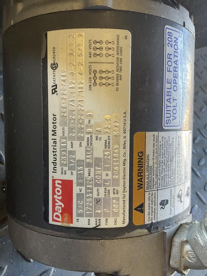 Used AMERICAN FAN CO. SC-800 INDUSTRIAL CENTRIFUGAL BLOWER WITH DAYTON MOTOR – 1/2 HP, 208–220/440V, 3-PHASE