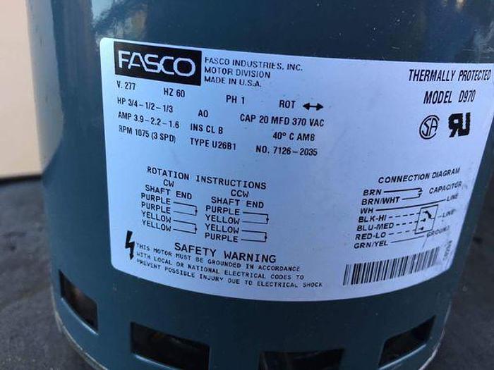 Used FASCO MOTOR; HP: 3/4-1/2-1/3; 1 PH; 1075 RPM (3 SPD); D970 !