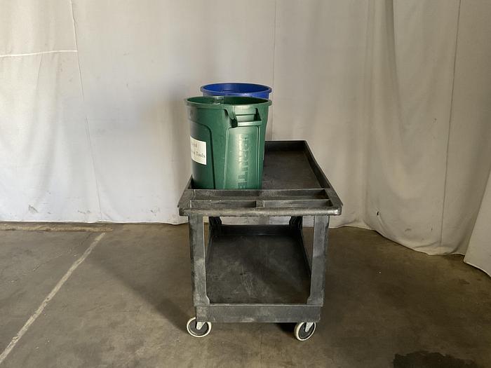 Used ULINE UTILITY CART WITH ATTACHED TWO REBBERMAIN- BRUTE CONTAINERS !