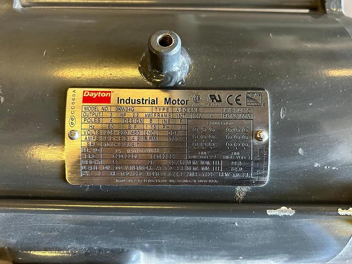Used DAYTON INDUSTRIAL MOTOR, 3KW34G; HP 3; PH3; RPM 1750 !