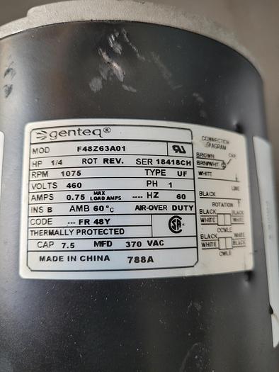 Used GENTEQ ELECTRICAL MOTOR- F48Z63A01;HP: 1/4;RPM: 1075;PH: 1 !