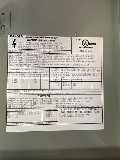 Used EATON HEAVY DUTY SAFETY SWITCH, DH221FGK; 240V; 30AMP; 2 POLE; TYPE 1  !