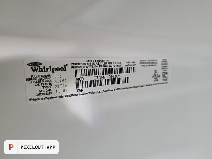 Used WHIRPOOL TOP FREEZER REFRIGERATOR; ET1MHKXMQ05 !