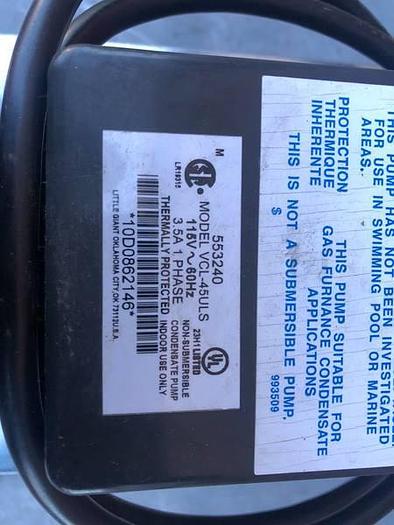 Used WATER PUMP THERMOPLASTIC CONDENSATE REMOVAL LITTLE GIANT VCL-45ULS.-