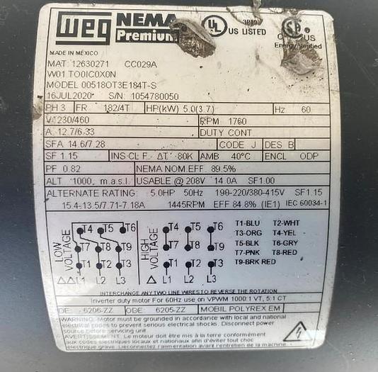 Used MOTOR 5 HP WEG T3E184T-S.