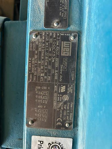 Used WEG MOTOR 100 HP; 3PH; RPM 1775; 10018EP3EBB405T