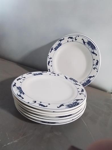 Used VINTAGE CAMEO DURABLE CHINA BLUE DINNER PLATES !