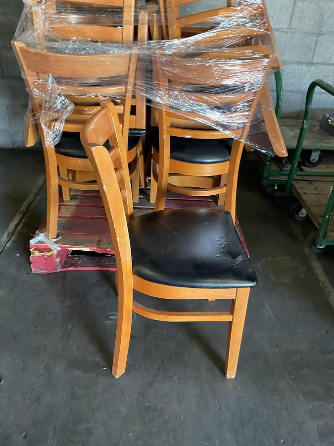 Used WOOD RESTAURANT SIDE CHAIR – BLACK VINYL SEAT