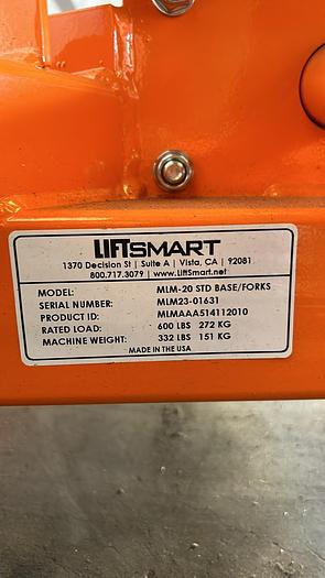 Used 600 LB CAPACITY MATERIAL LIFT; MLM20- STD BASE/FORKS !