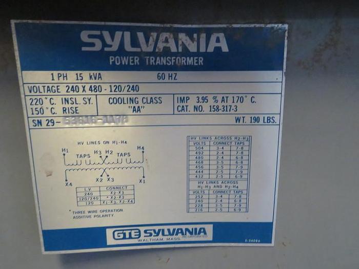 Used TRANSFORMER 15 KVA SYLVANIA SINGLE PHASE.*