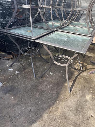 Used SQUARE PATIO OUTDOOR TABLE GLASS DINNING TABLE WITH UMBRELLA HOLE