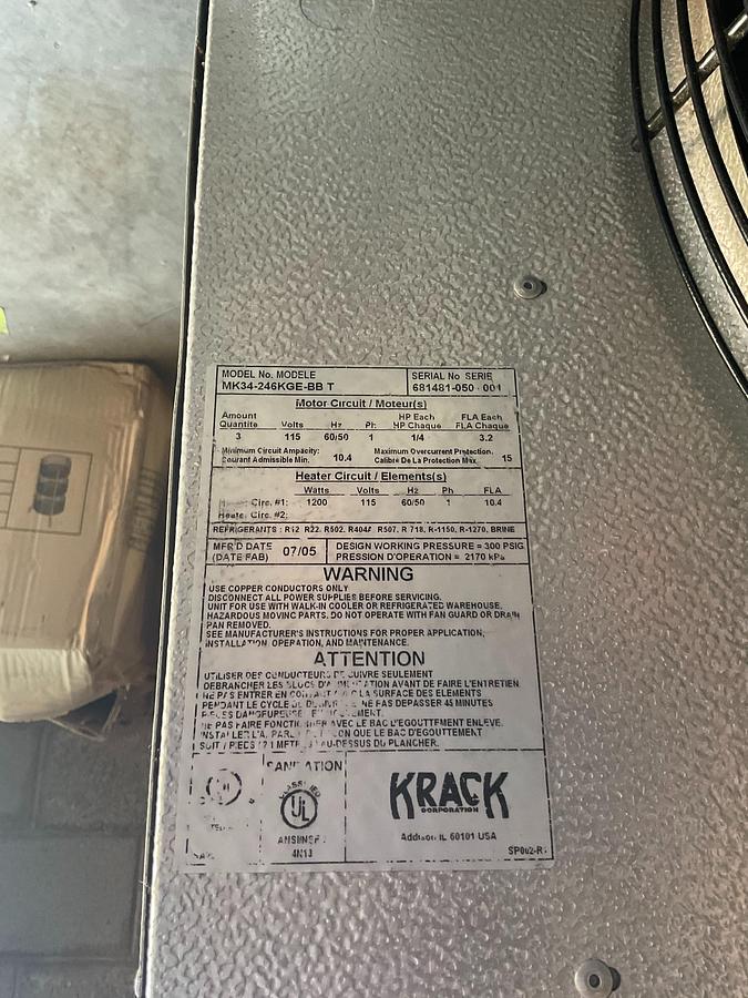 Used KRACK UNIT COOLER / EVAPORATOR MK34-246KGE-BB T