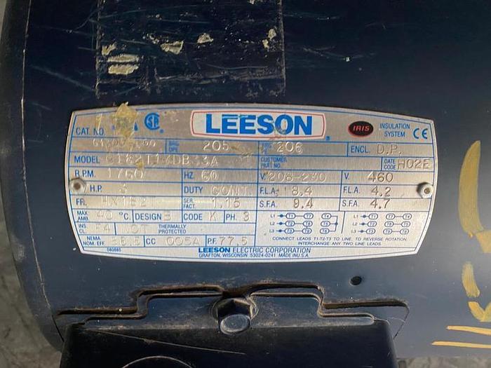 Used LEESON ELECTRIC MOTOR, 3HP, CT82T17DB33A !