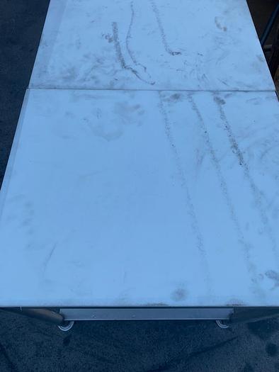 Used COMMERCIAL ROLLING STAINLESS STEEL POLY TOP CUTTING BOARD WORKTABLE WITH UNDERSHELF